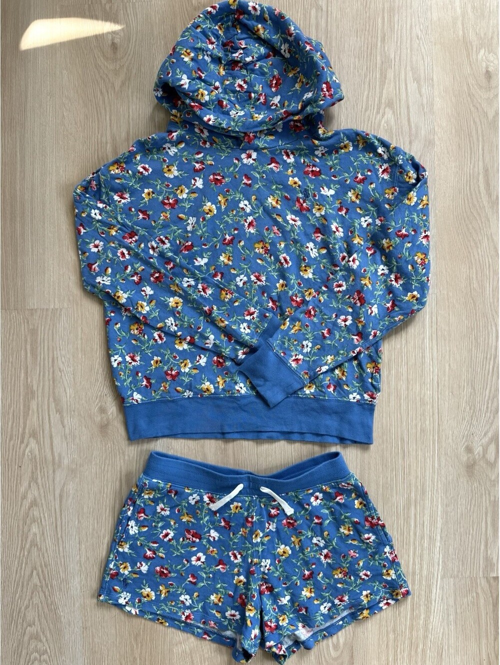 POLO RALPH LAUREN Girl's L (12/14) Floral Spa Terry Hoodie + Matching Shorts